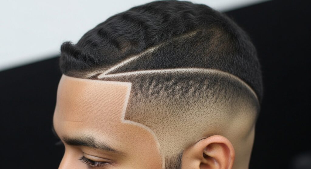 Poorly blended taper fade with visible lines and uneven fade