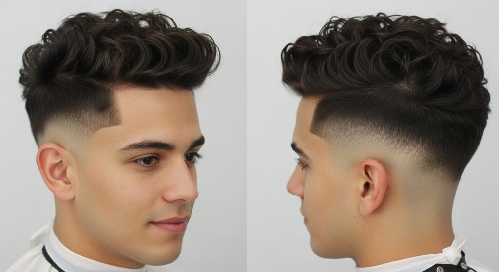 low taper haircut on curly hair close-up)