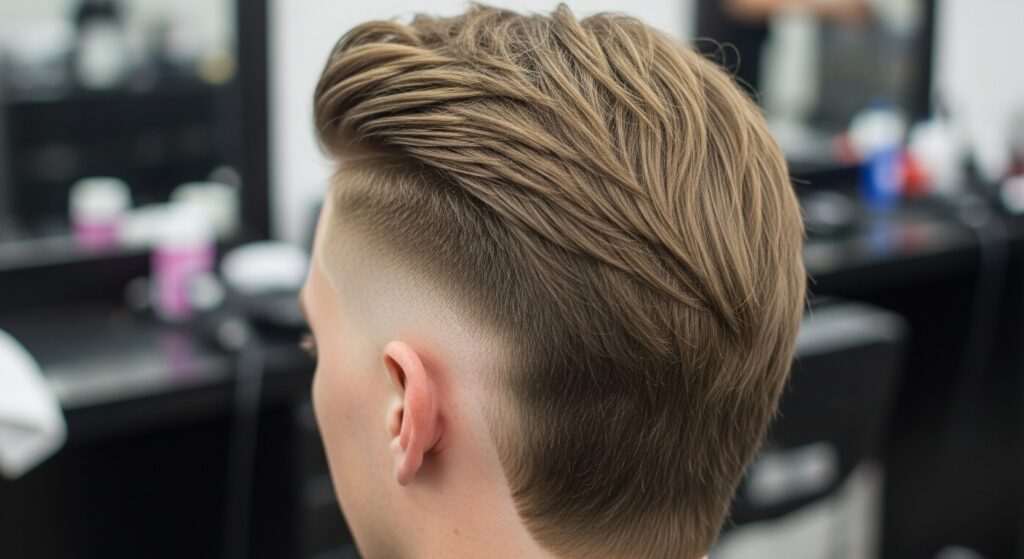 side view of burst fade modern mullet style