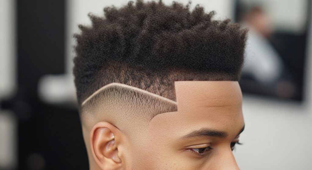 side view of textured hair on top with low taper sides