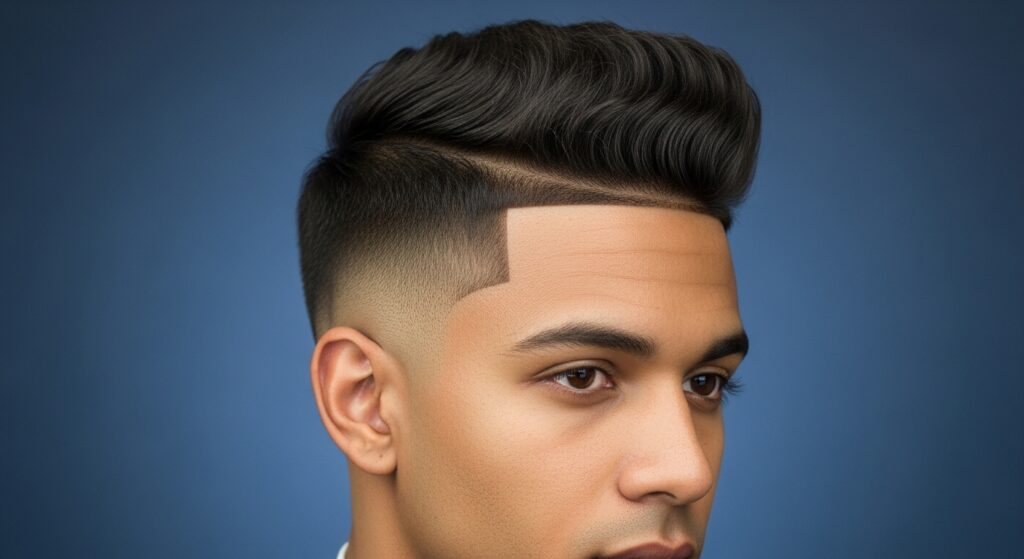 Classic taper fade haircut with gradual transition from short sides to longer top