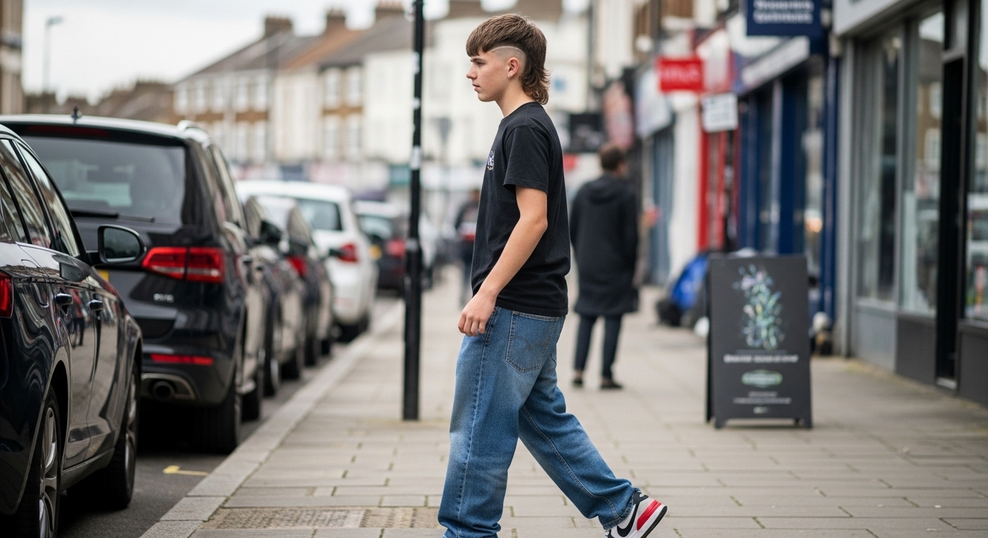modern mullet fade with wavy texture