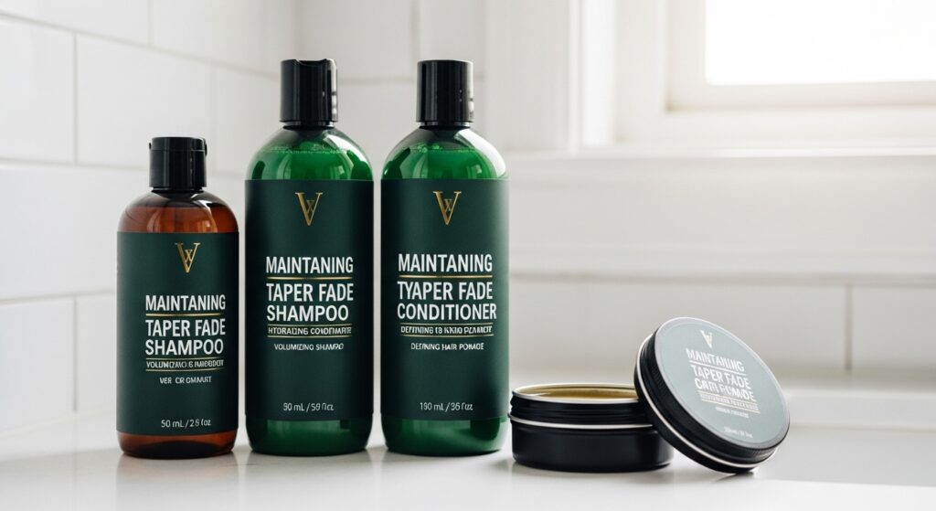 Haircare products such as shampoo and conditioner to maintain taper fades