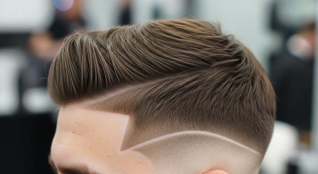 Close-up of a sharp line-up haircut detail