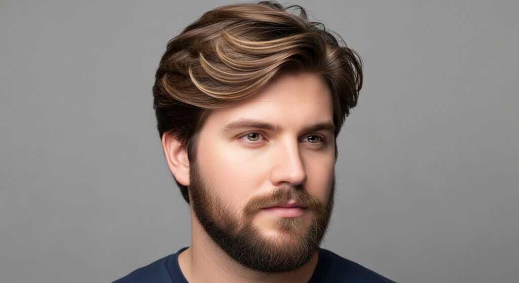 Balayage on medium length cut for fuller face