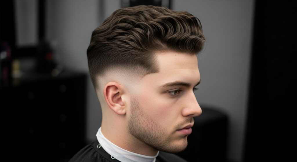 Side profile of a young man showing a low fade haircut blending naturally