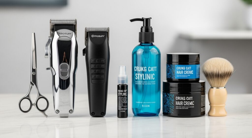 Composition of products for hair and scalp care for maintaining skin fade buzz cut.