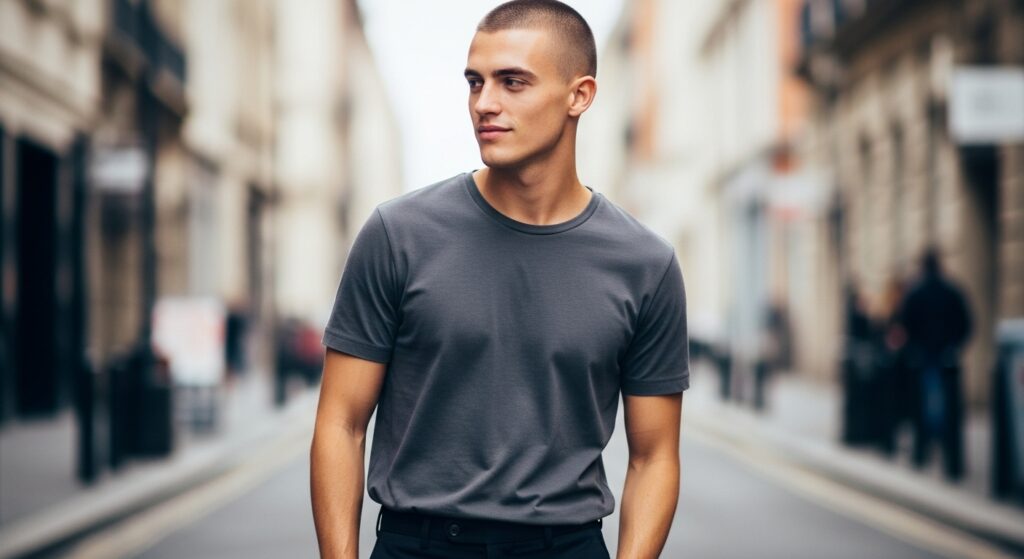 Close-up of a man with fade haircut and defined jawline