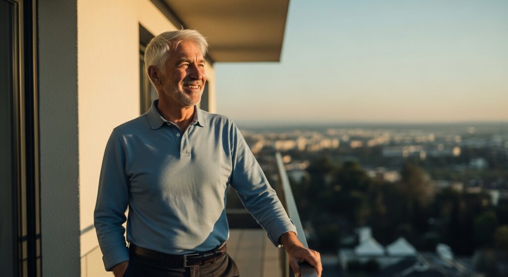Older man with short classic haircut, smiling with salt-and-pepper hair