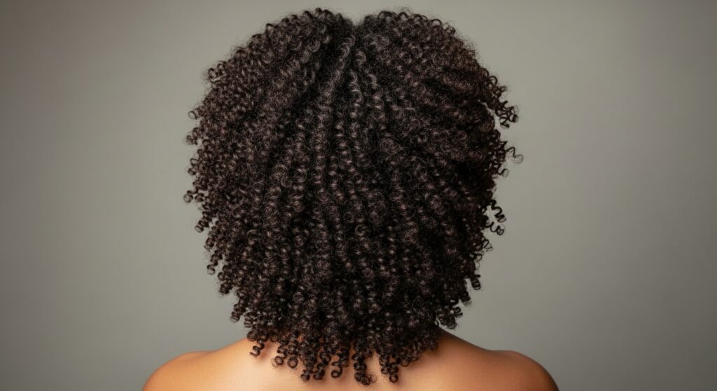 Layered natural 4C curly hair mullet from the rear
