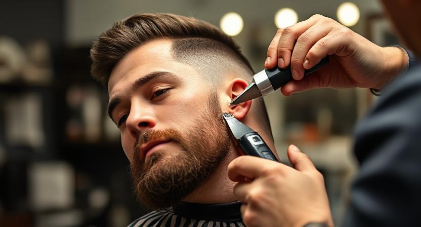 Cleaning up the edge of a straight hair cut with a lower taper.