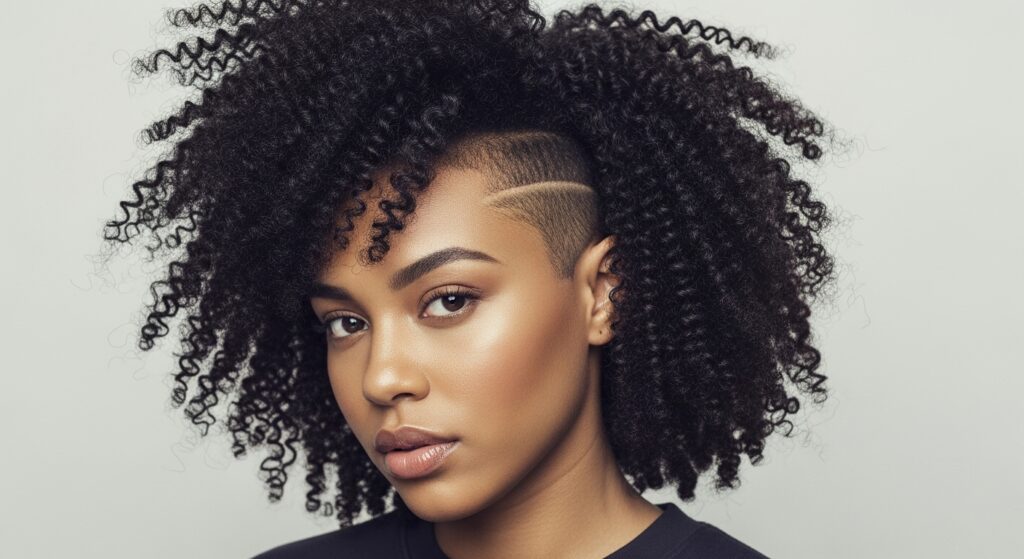  Bold 4B4C textured mullet with faded sides and stretched nape