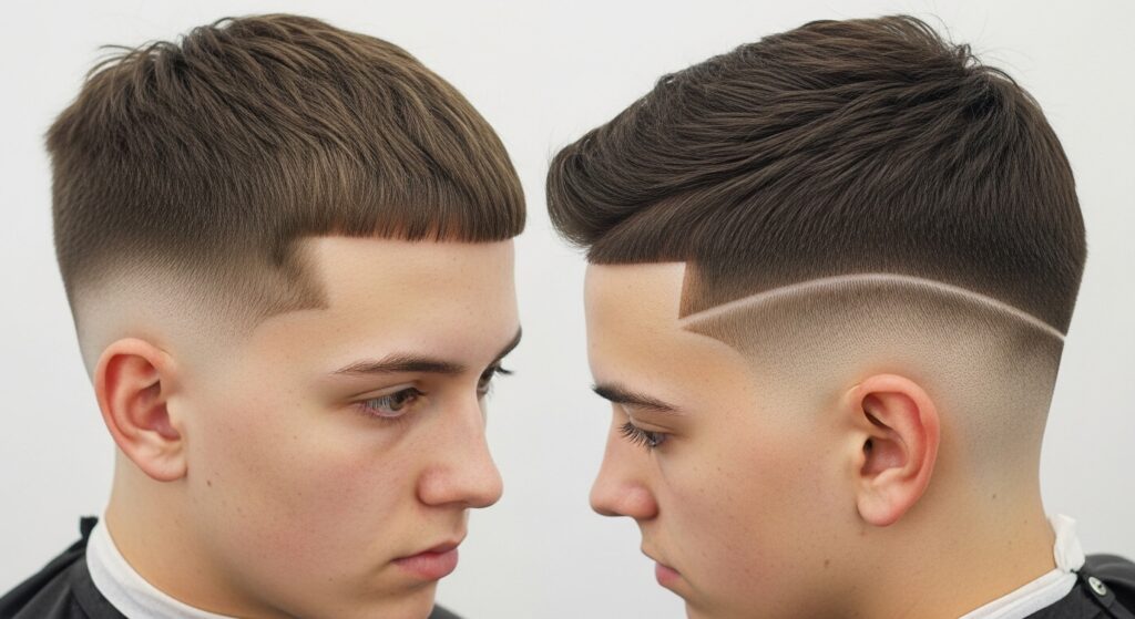  Low, mid, high, and skin fade buzz cuts compared.
