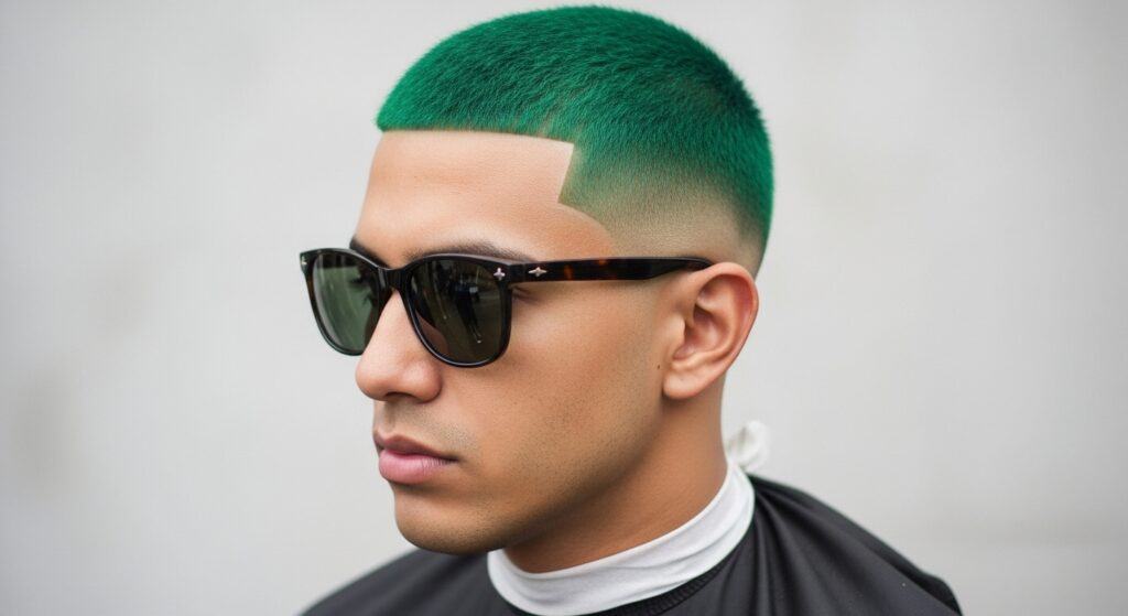  The biggest part of the hair is clearly colored on a buzz cut with a skin fade.