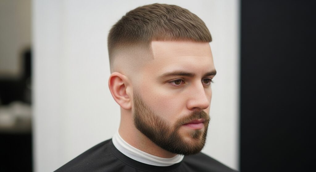 Short haircut for oval face men with low taper fade