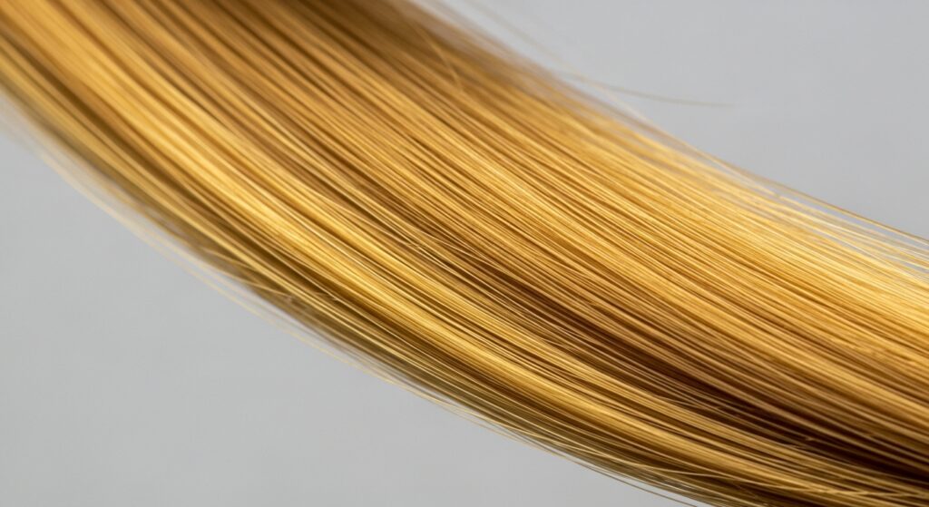 Close-up of a hair strand with incorrect colors and brassiness.