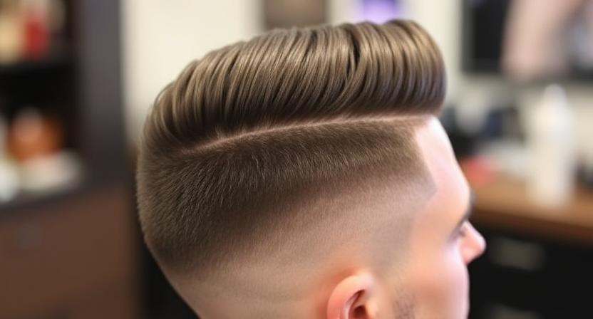 Outlined hairline with low taper fade haircut.