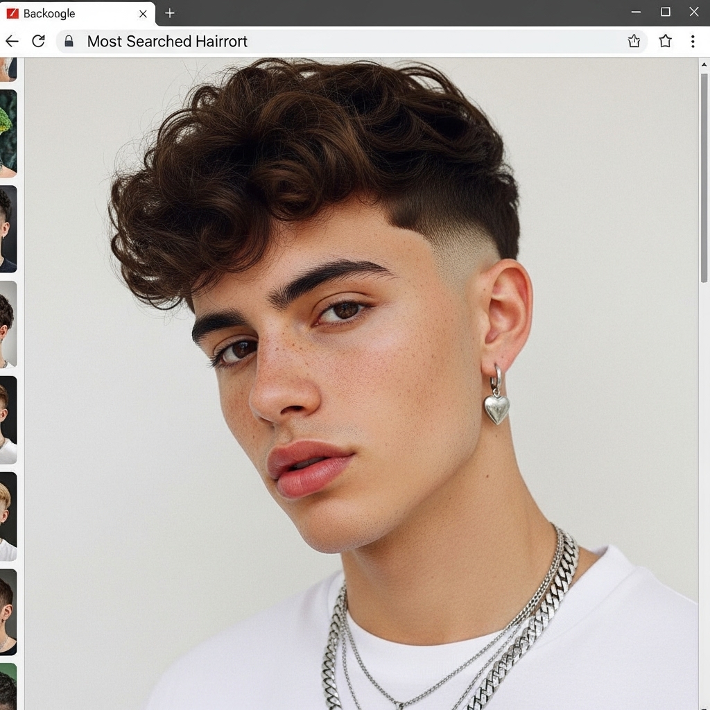 A laptop or desktop monitor showing the top search items for broccoli haircut
