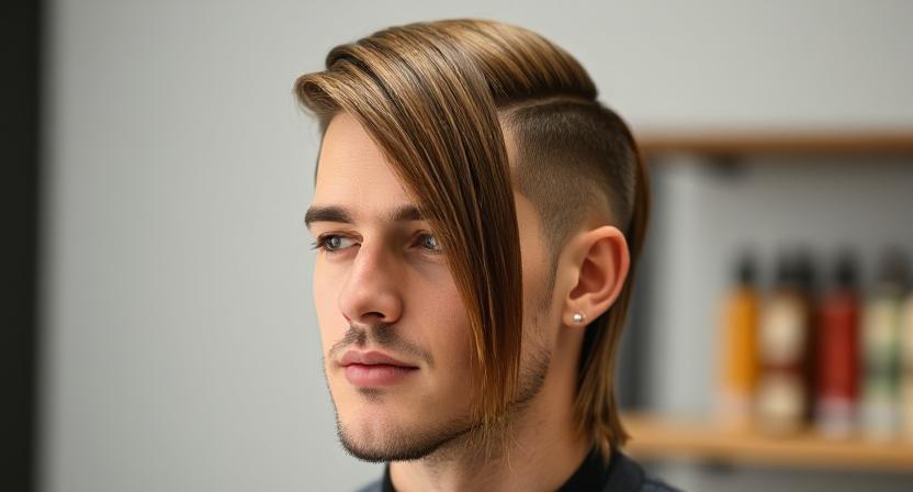  Long hair with the taper-up cut on the sides, straight top, and messy.