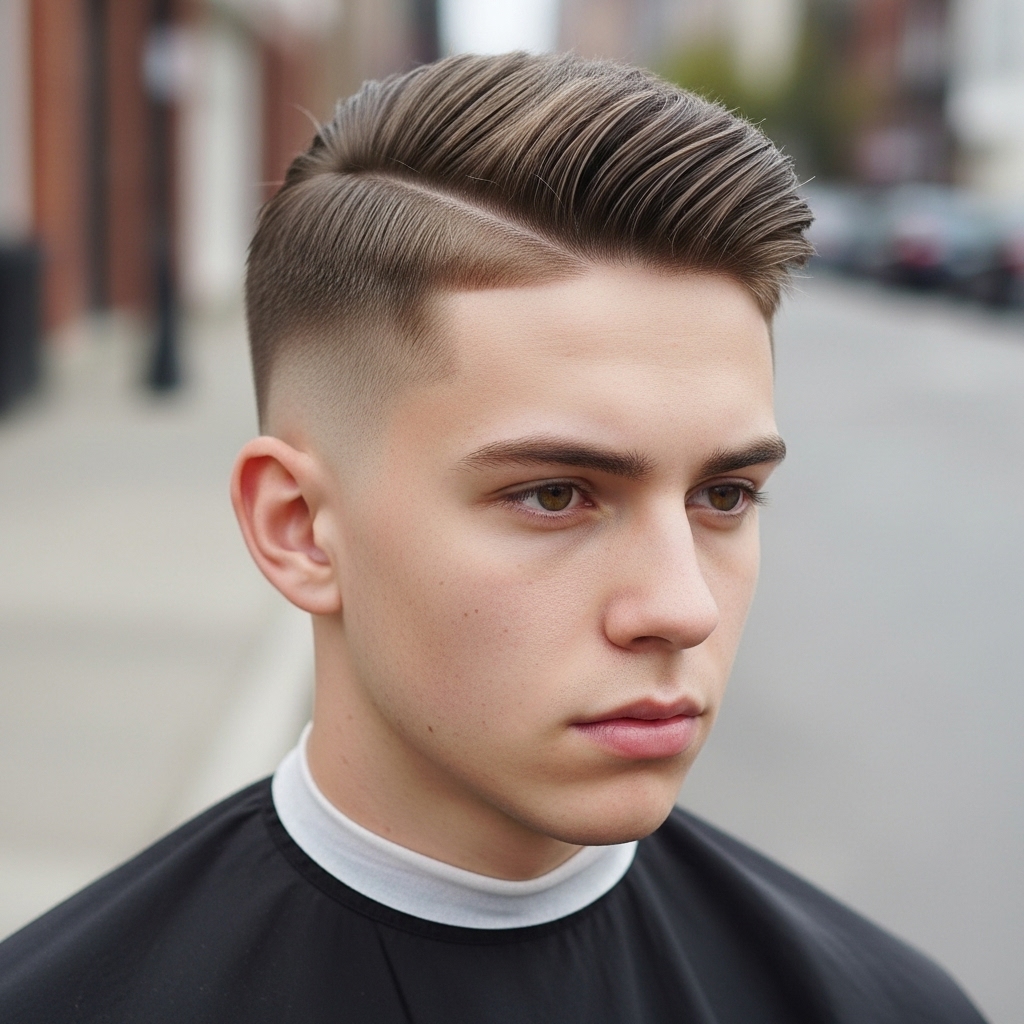 Men's crew cut hairstyle side part