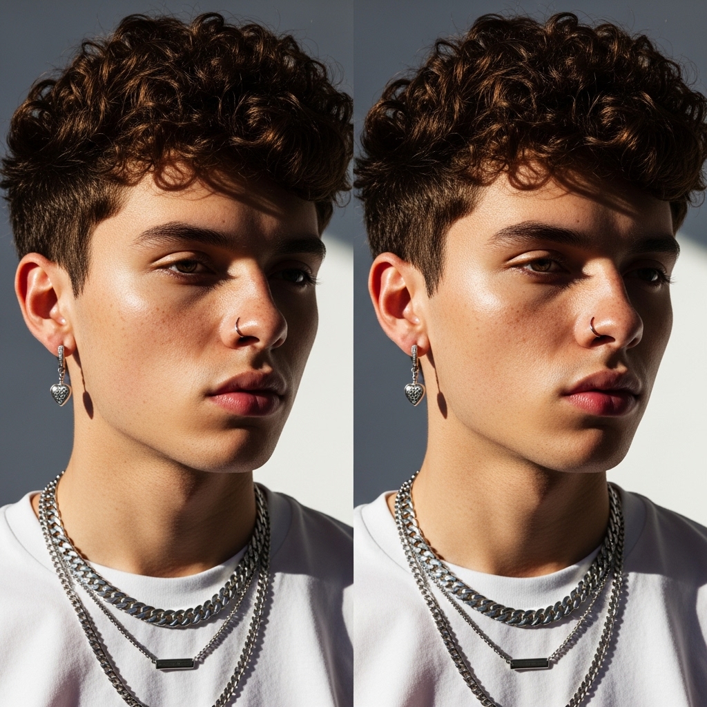 Broccoli next to a guy with a voluminous curly broccoli haircut