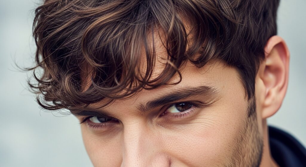 diamond face shape man with side-swept bangs