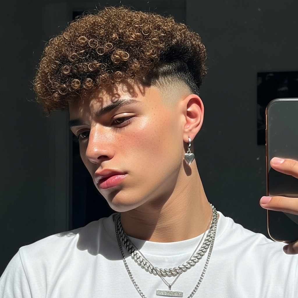 Teen boy showing off a fluffy curly broccoli haircut