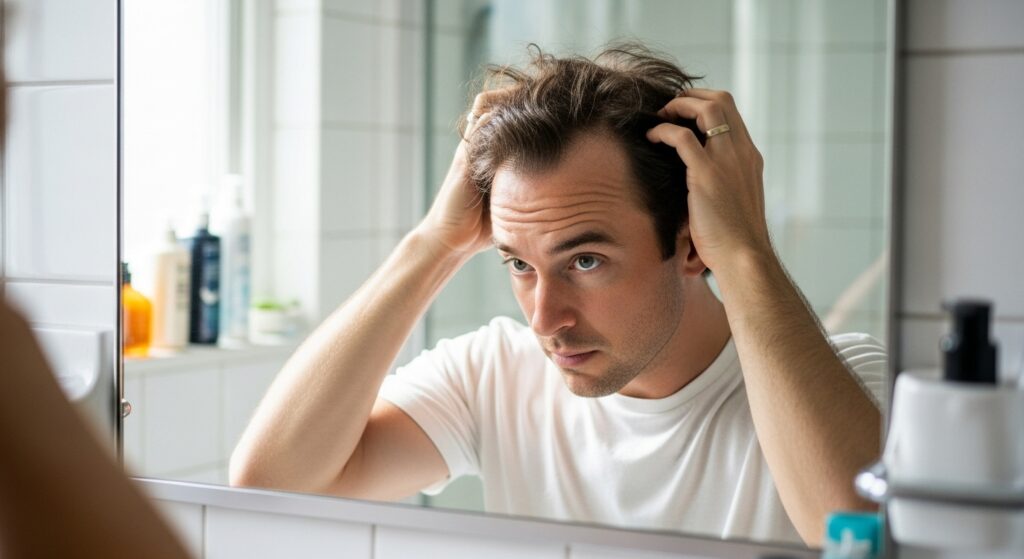 man using sea salt spray for volume in fine hair