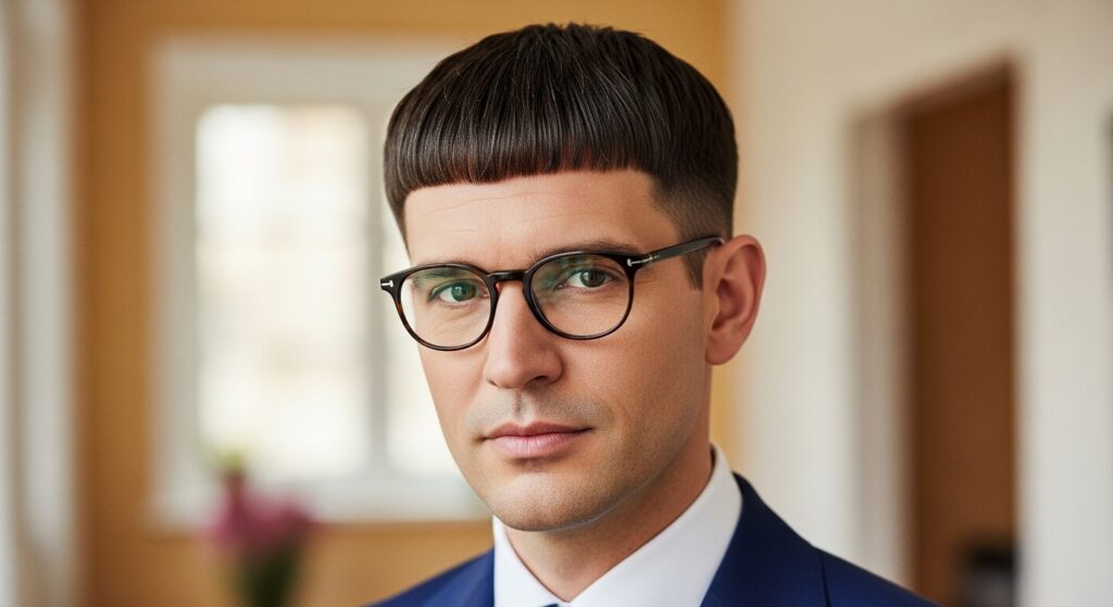 Men's Caesar cut hairstyle.