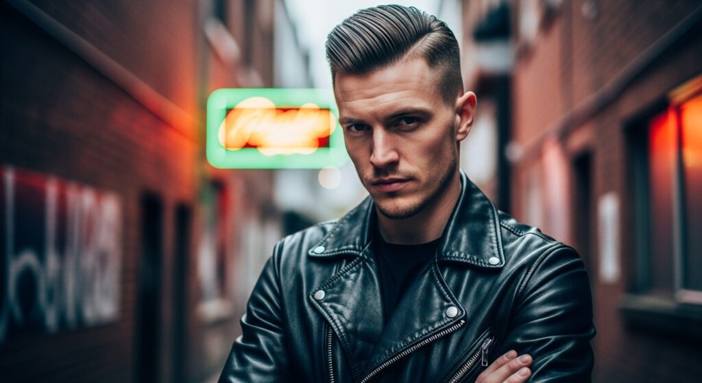 Slick back undercut hairstyle for men.