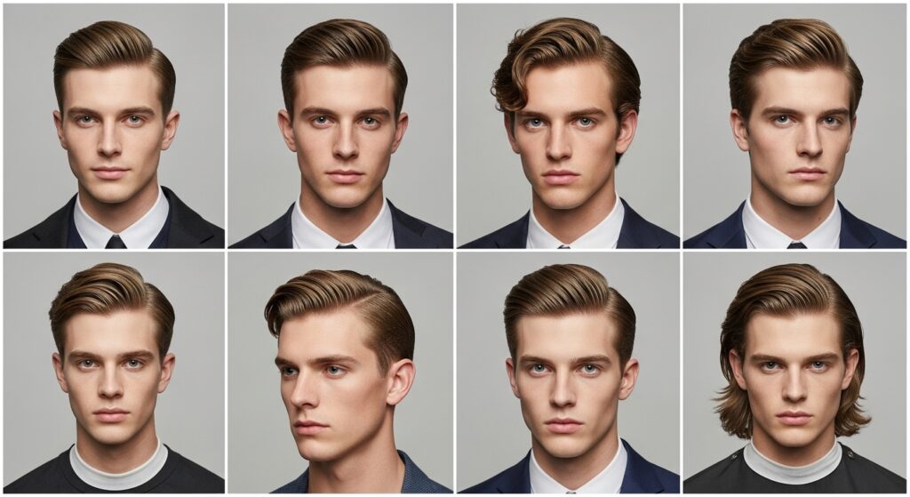  Chart of middle part hairstyle variations for men