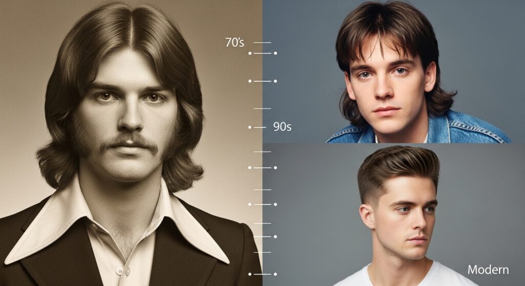 Evolution of men’s middle part hairstyles across decades