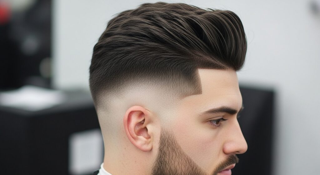 High fade haircut with short top style