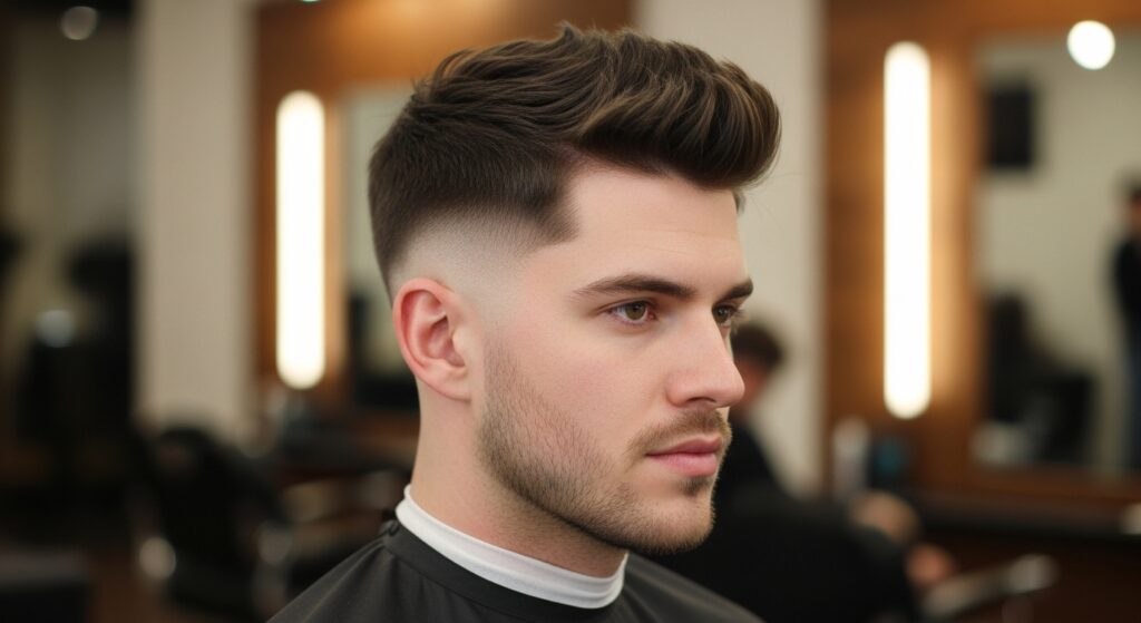 Mid skin fade haircut with textured crop top
