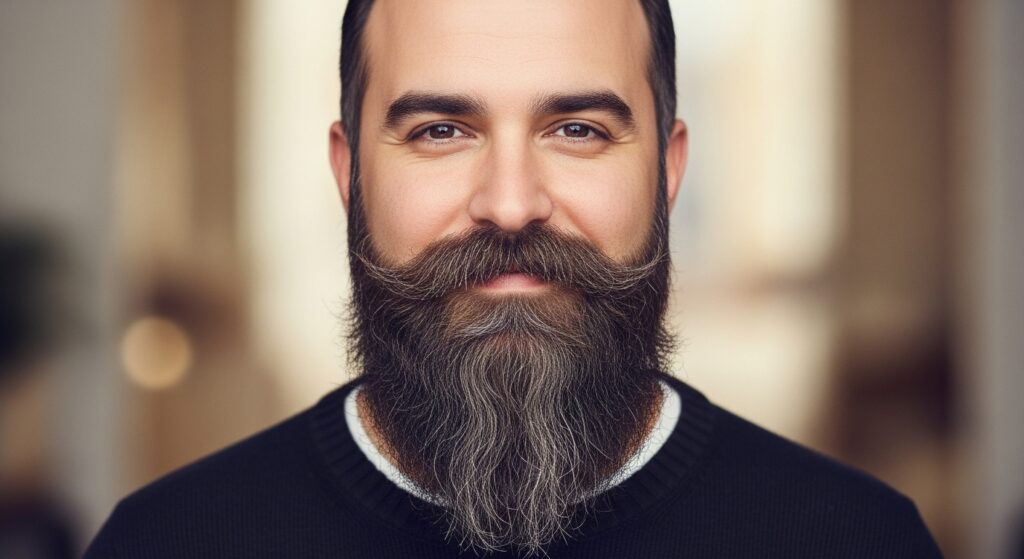  Long beard tapering at the chin for a round face shape