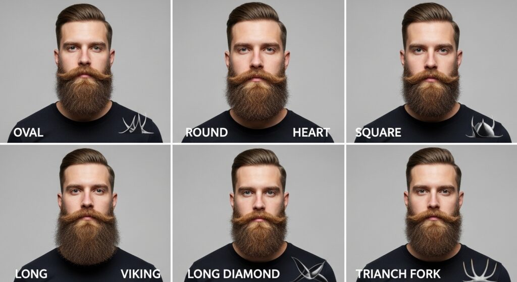 Examples of long beard styles for different face shapes