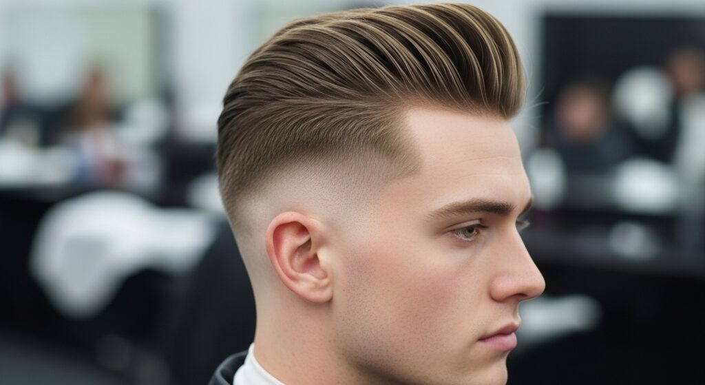 Classic pompadour haircut style for men.