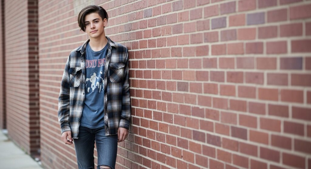 Teenage boy with relaxed layered middle part hairstyle