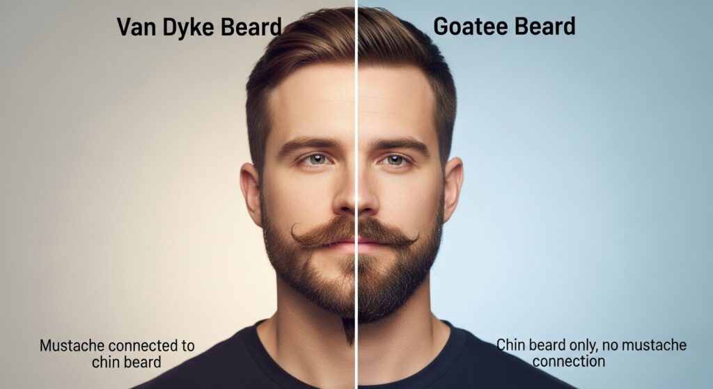 Side-by-side comparison of a Van Dyke beard and a Goatee beard.
