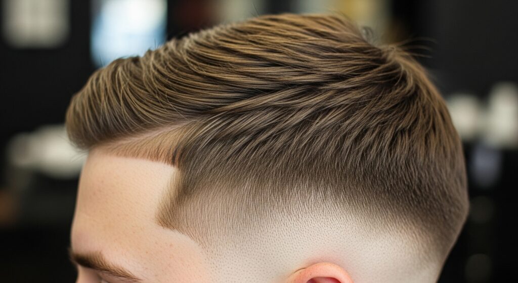 Close-up view of a newly cut fade haircut with sharp edges.”
