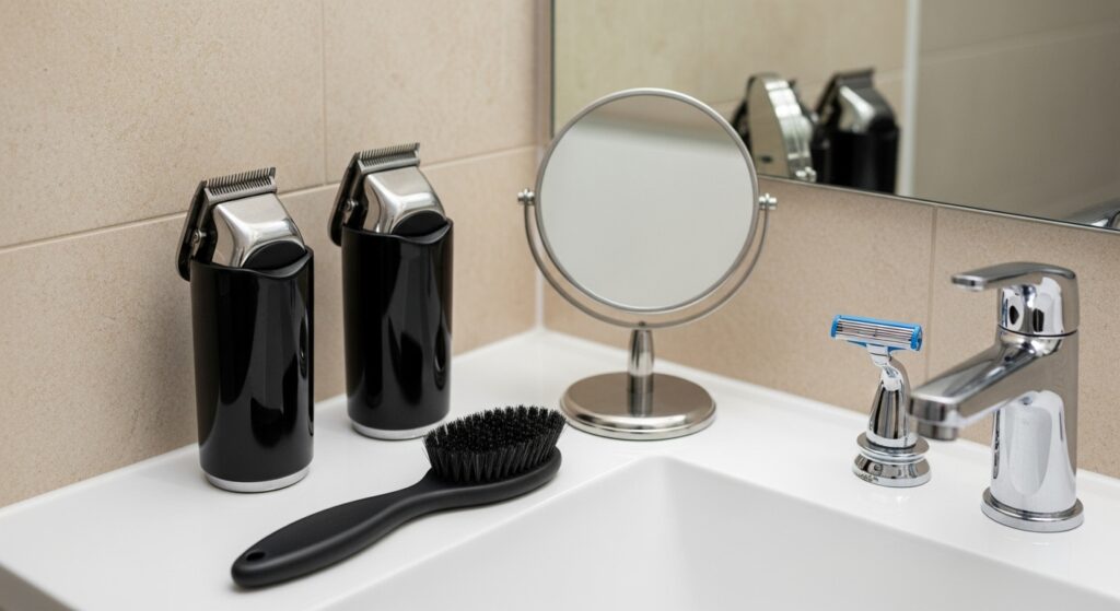  Essential home haircut tools for a lineup.