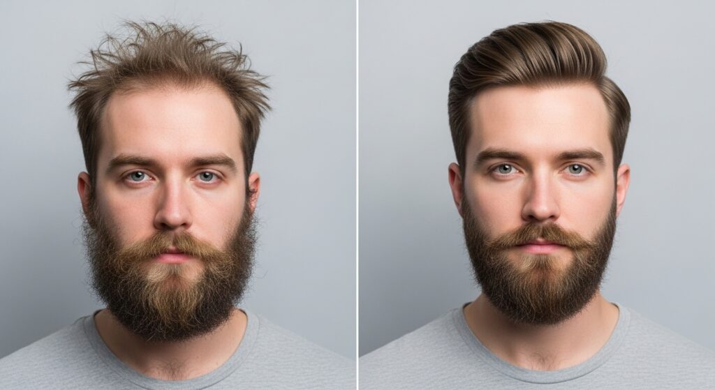 Change from a non-maintained to a professional hairstyle.