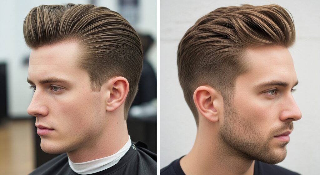 difference between pompadour hairstyle and brush up hairstyle.