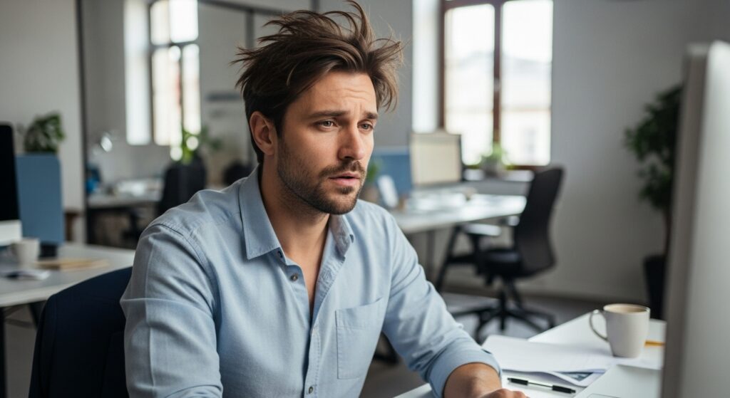 unprofessional messy hairstyle in office