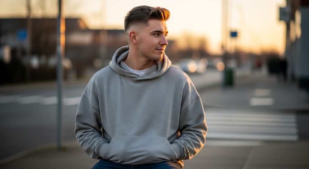 side view of a textured crop haircut with modern twist