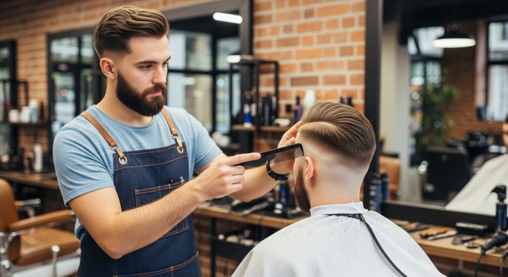 Side part undercut hairstyle men.