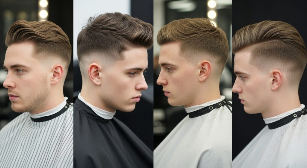 Men's fade haircuts representing different styles."/