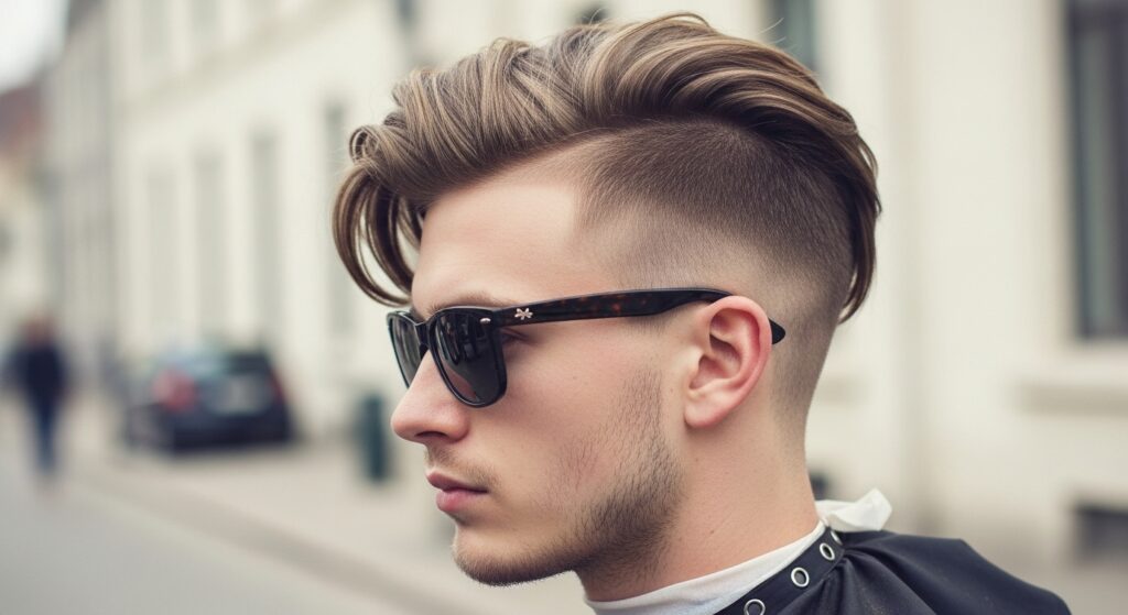 Long side swept undercut hairstyle for men.