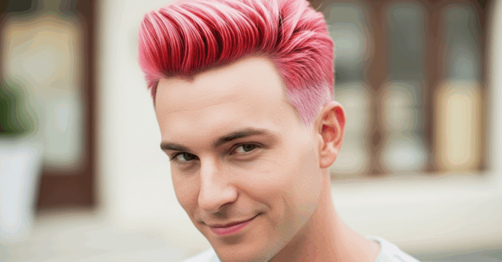 man with colored ice cream scoop hair red pink style.