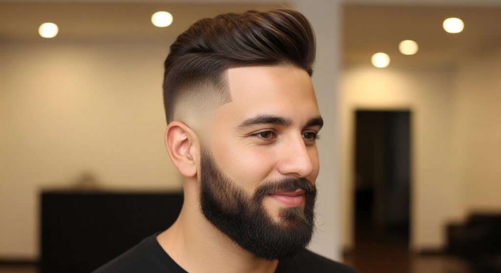medium fade with beard and faux hawk